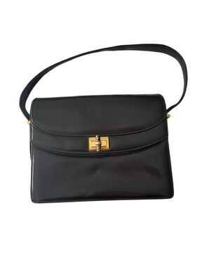 Gucci Brown Leather Shoulder Bag with bamboo shape Gold Turn-Lock